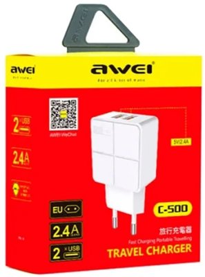 AWEI C-500 Travel charger 2USB 2.4A White F_87161 фото