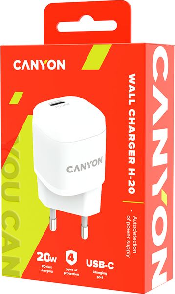 Canyon USB-C PD 20W Mini Wall Charger H-20 White F_139868 фото