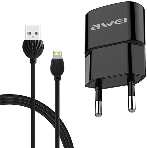 AWEI C-832 Travel charger + Lightning cable 1USB 2.1A Black F_92053 фото