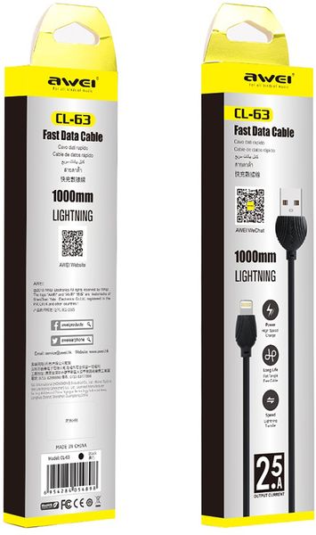 AWEI CL-63 Lightning cable 1m Black F_87209 фото