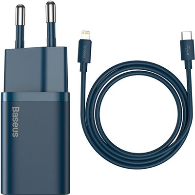 Baseus Super Si Quick Charger 20W Sets Black + Type-C to Lightning Cable Blue F_139395 фото