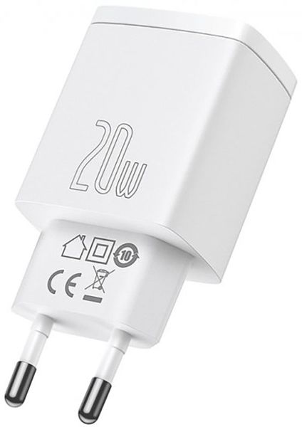 Baseus Compact Quick Charger 20W USB-A/USB-C White F_140062 фото