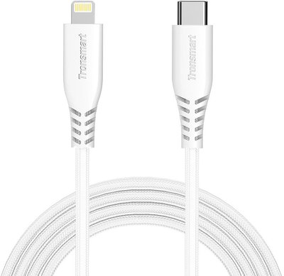 Tronsmart Type-C to Lightning 1.2m LCC06 Double Braided Nylon 4FT Cable White F_91758 фото
